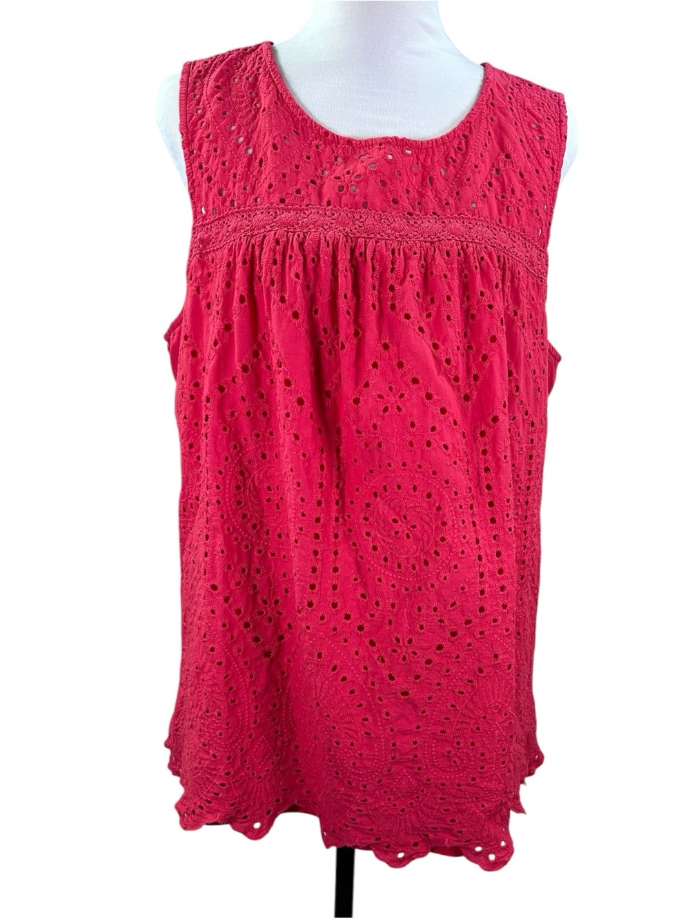 Maurices Plus 2X Eyelet Embroidered Tank Coral Open Back Babydoll Tunic 2023